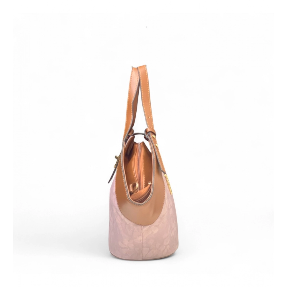 Women's Polyurethane Floral Printed Hexagonal Satchel Handbag with Adjustable Strap (Pink) - Image 4