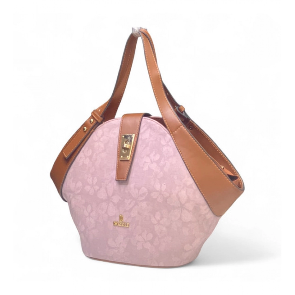 Women's Polyurethane Floral Printed Hexagonal Satchel Handbag with Adjustable Strap (Pink) - Image 5