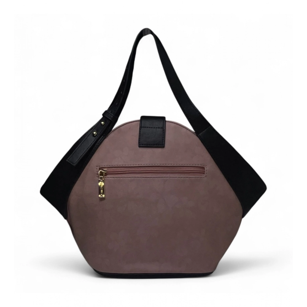 Women's Polyurethane Floral Printed Hexagonal Satchel Handbag with Adjustable Strap (Purple) - Image 3