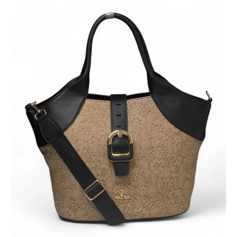 Women's Polyurethane Textured Two-Tone Tote Handbag with Adjustable & Removable Strap (Beige)