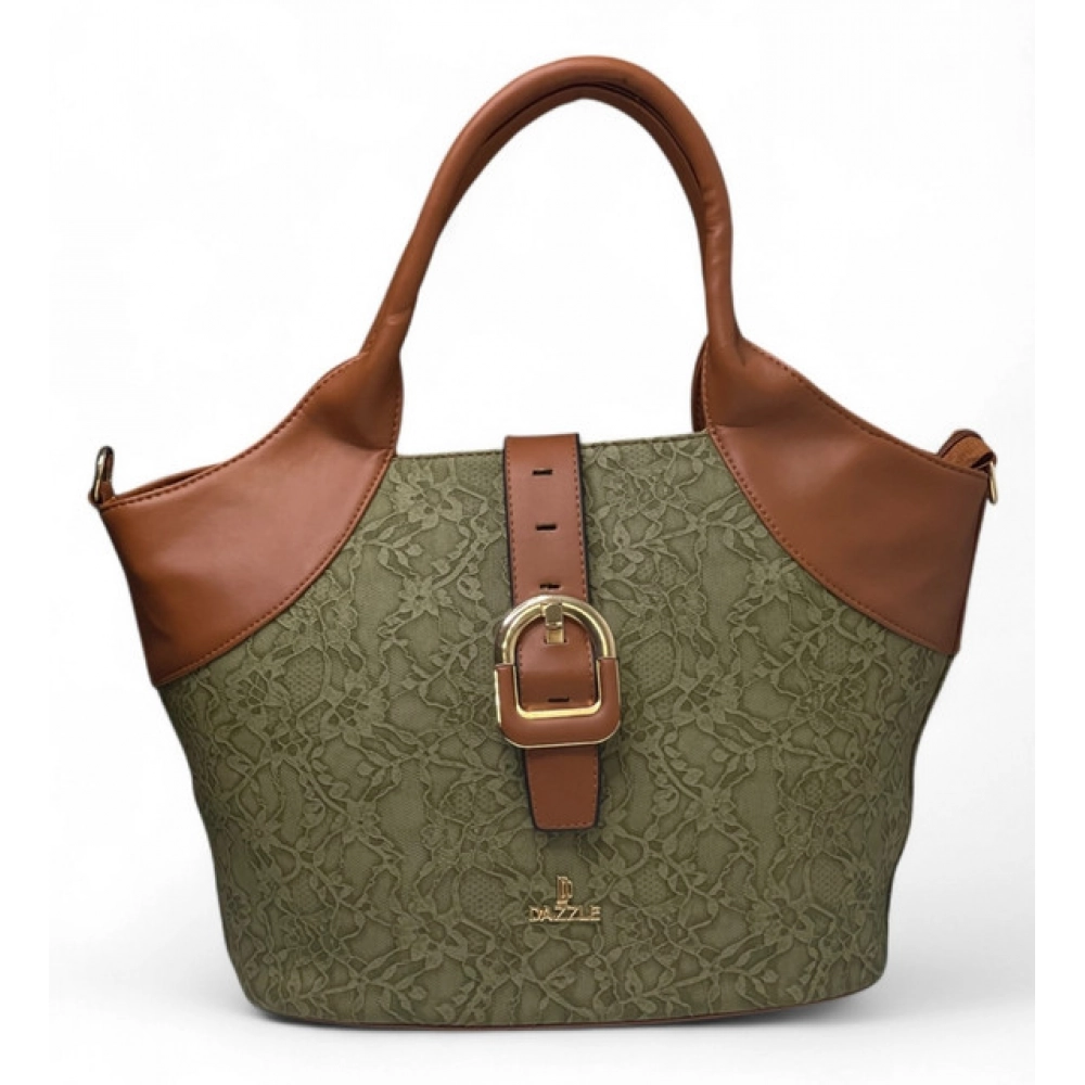 Women's Polyurethane Textured Two-Tone Tote Handbag with Adjustable & Removable Strap (Green) - Image 8