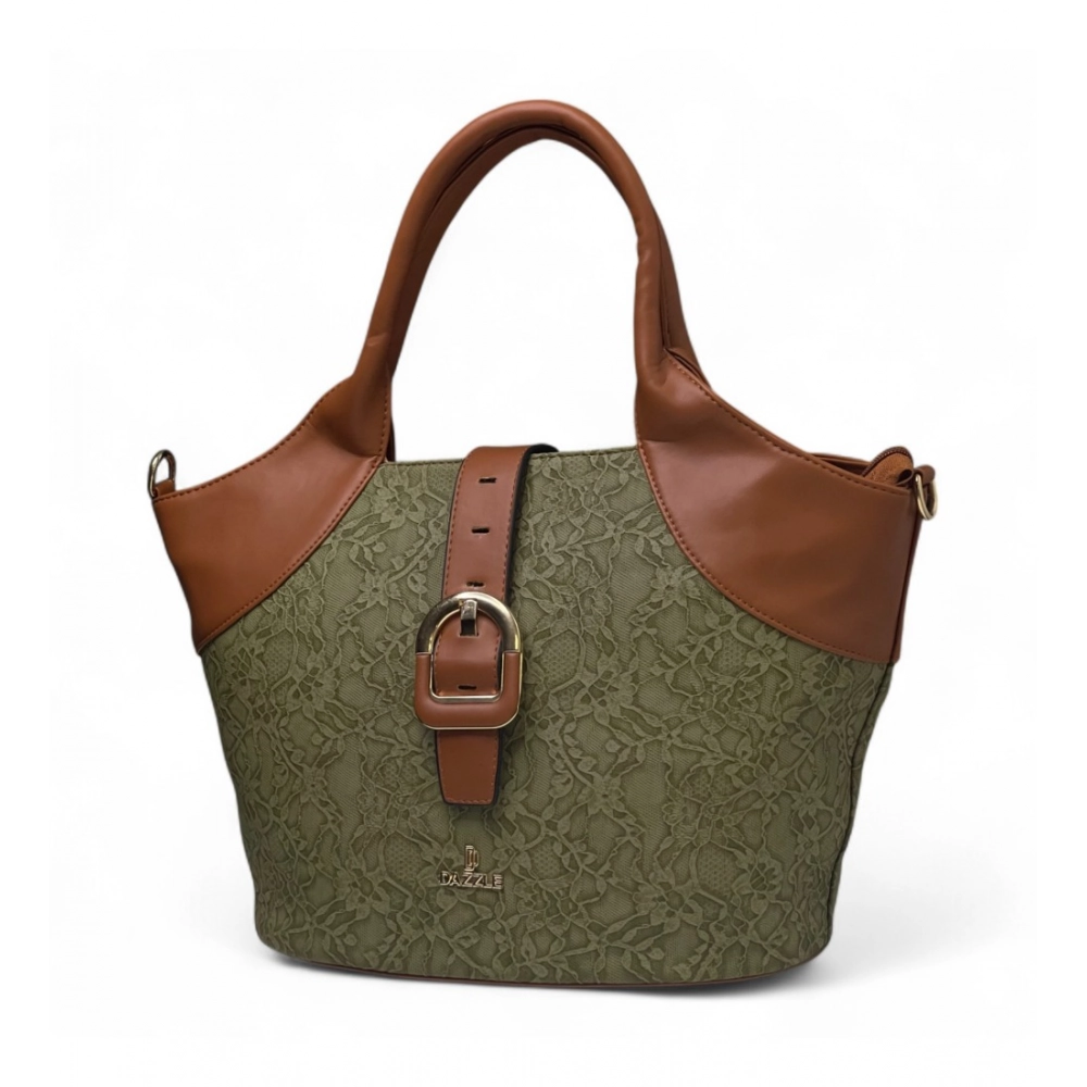 Women's Polyurethane Textured Two-Tone Tote Handbag with Adjustable & Removable Strap (Green) - Image 7
