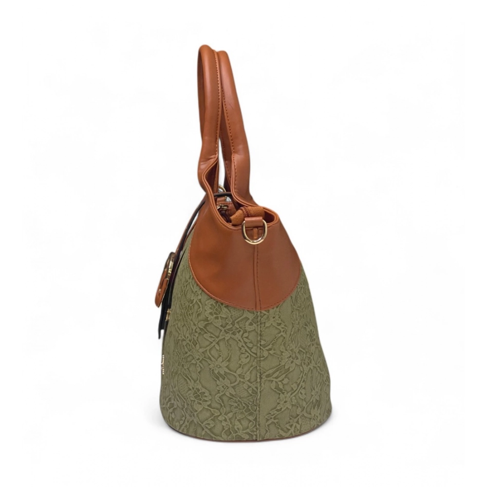 Women's Polyurethane Textured Two-Tone Tote Handbag with Adjustable & Removable Strap (Green) - Image 6