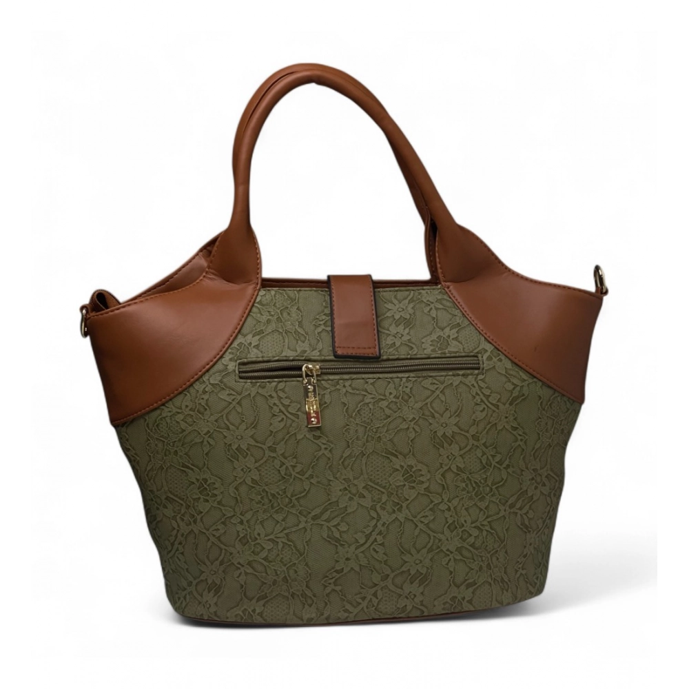 Women's Polyurethane Textured Two-Tone Tote Handbag with Adjustable & Removable Strap (Green) - Image 5