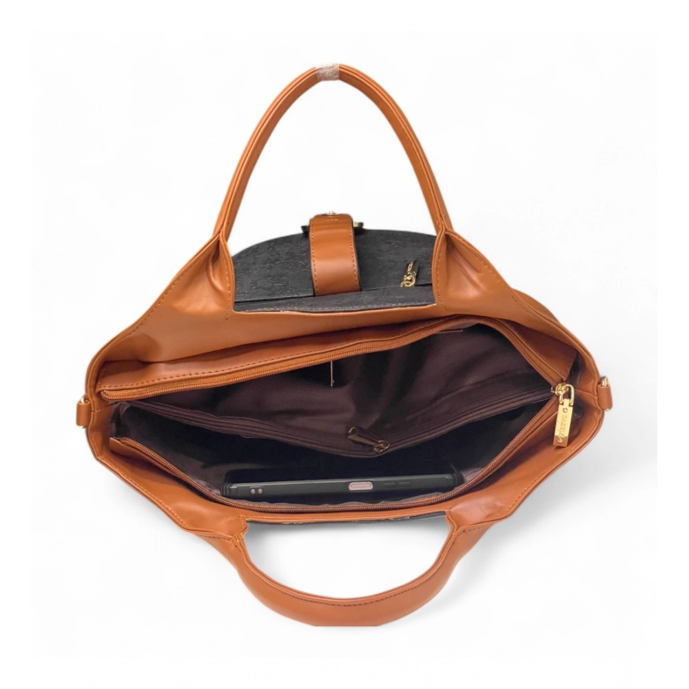 Women's Polyurethane Textured Two-Tone Tote Handbag with Adjustable & Removable Strap (Green) - Image 3