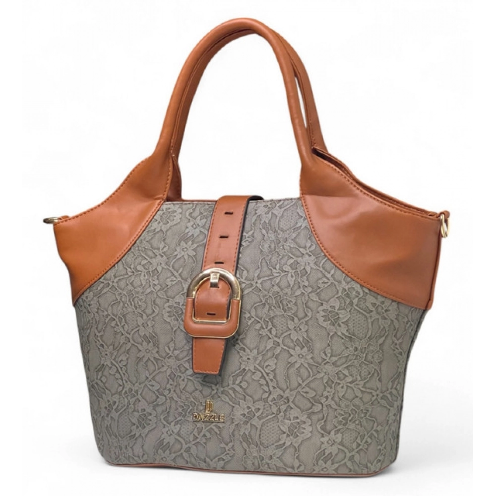 Women's Polyurethane Textured Two-Tone Tote Handbag with Adjustable & Removable Strap (Grey) - Image 6