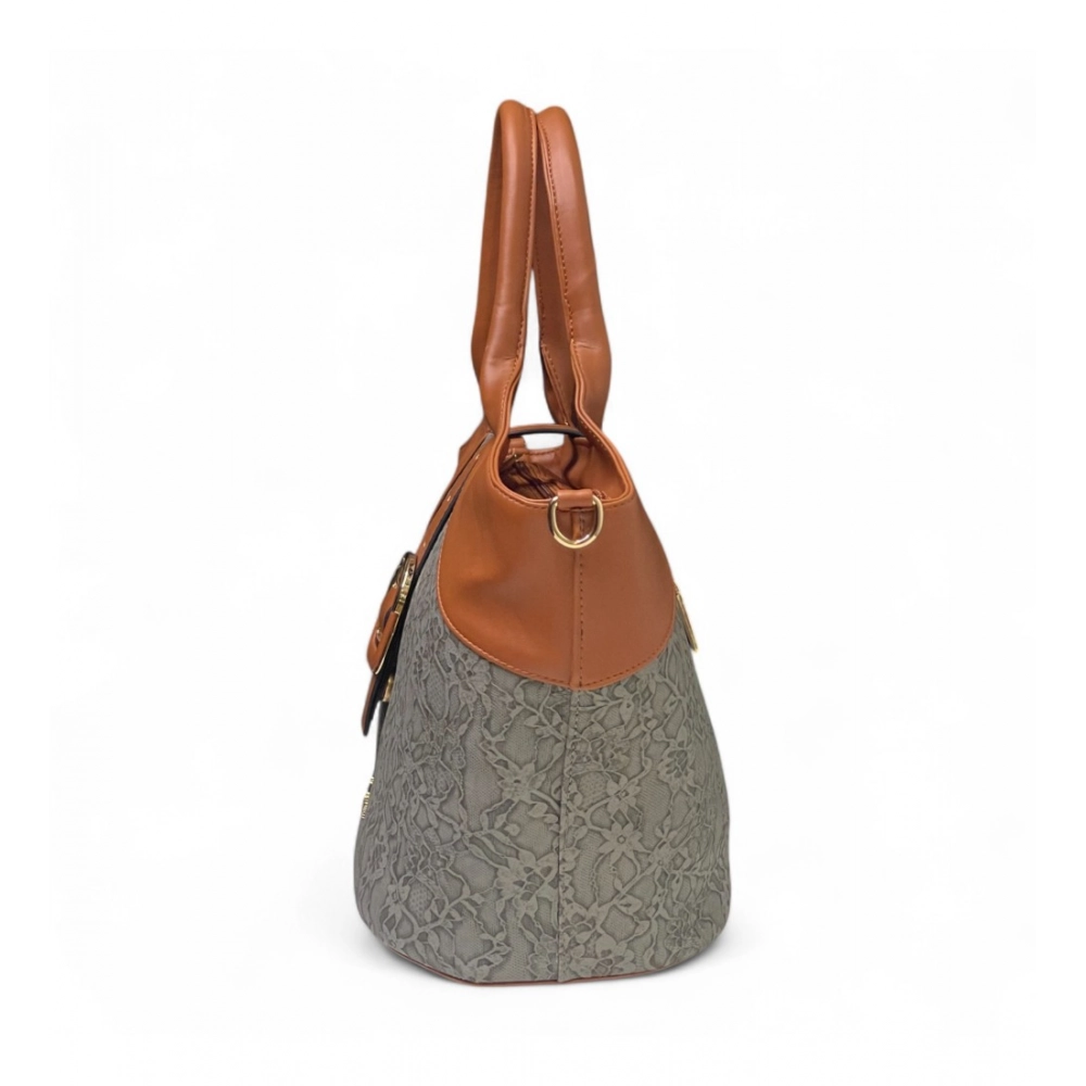 Women's Polyurethane Textured Two-Tone Tote Handbag with Adjustable & Removable Strap (Grey) - Image 4
