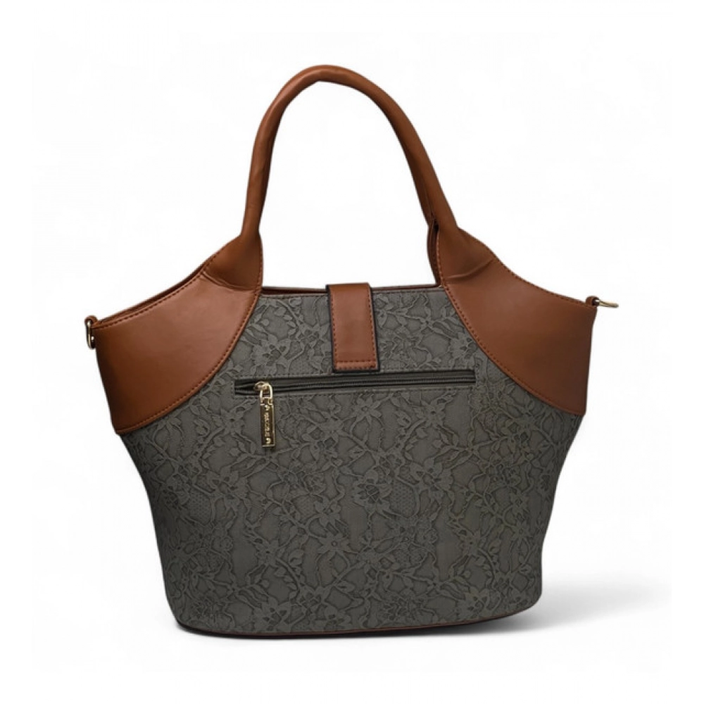 Women's Polyurethane Textured Two-Tone Tote Handbag with Adjustable & Removable Strap (Grey) - Image 3