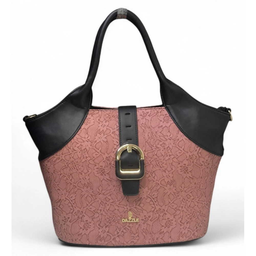 Women's Polyurethane Textured Two-Tone Tote Handbag with Adjustable & Removable Strap (Pink) - Image 6