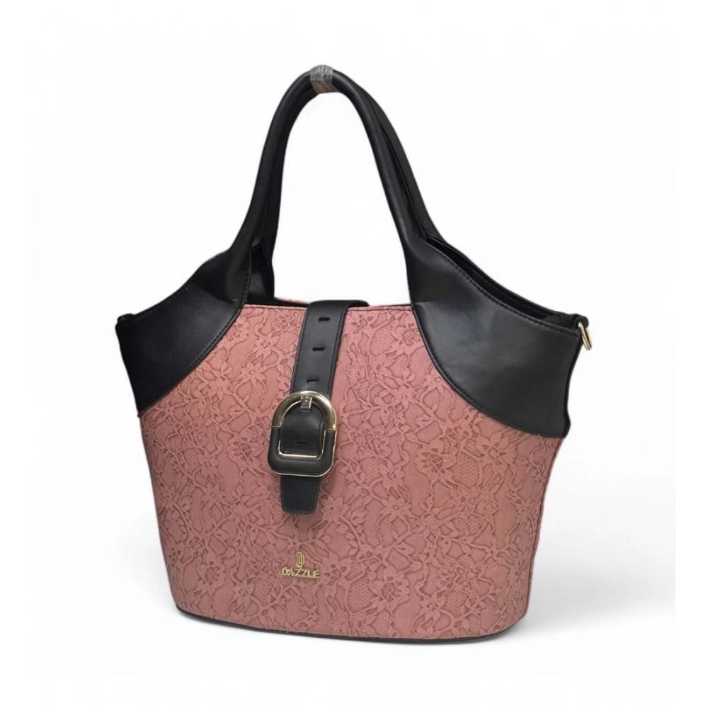 Women's Polyurethane Textured Two-Tone Tote Handbag with Adjustable & Removable Strap (Pink) - Image 5