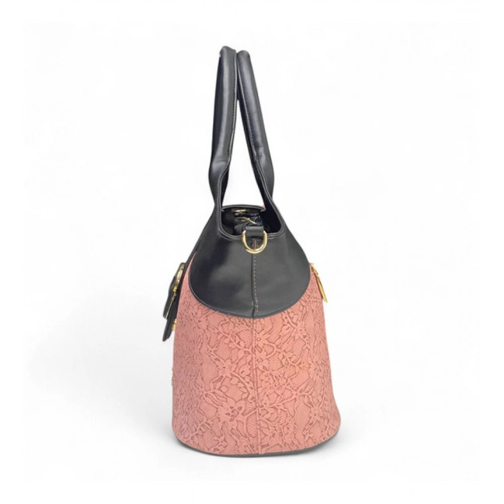 Women's Polyurethane Textured Two-Tone Tote Handbag with Adjustable & Removable Strap (Pink) - Image 4