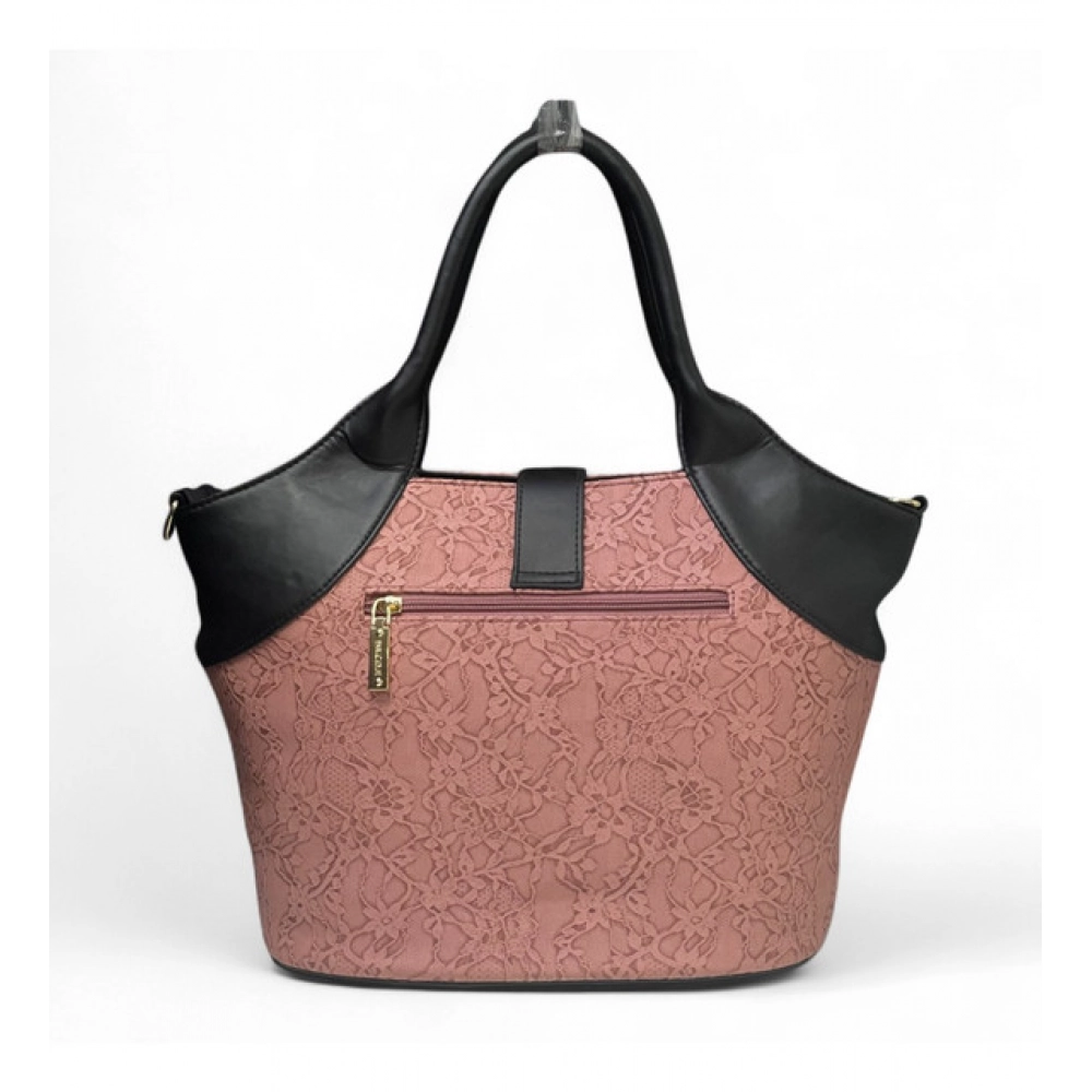 Women's Polyurethane Textured Two-Tone Tote Handbag with Adjustable & Removable Strap (Pink) - Image 3