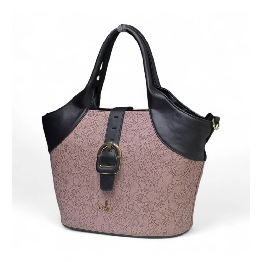 Women's Polyurethane Textured Two-Tone Tote Handbag with Adjustable & Removable Strap (Purple) - Image 5