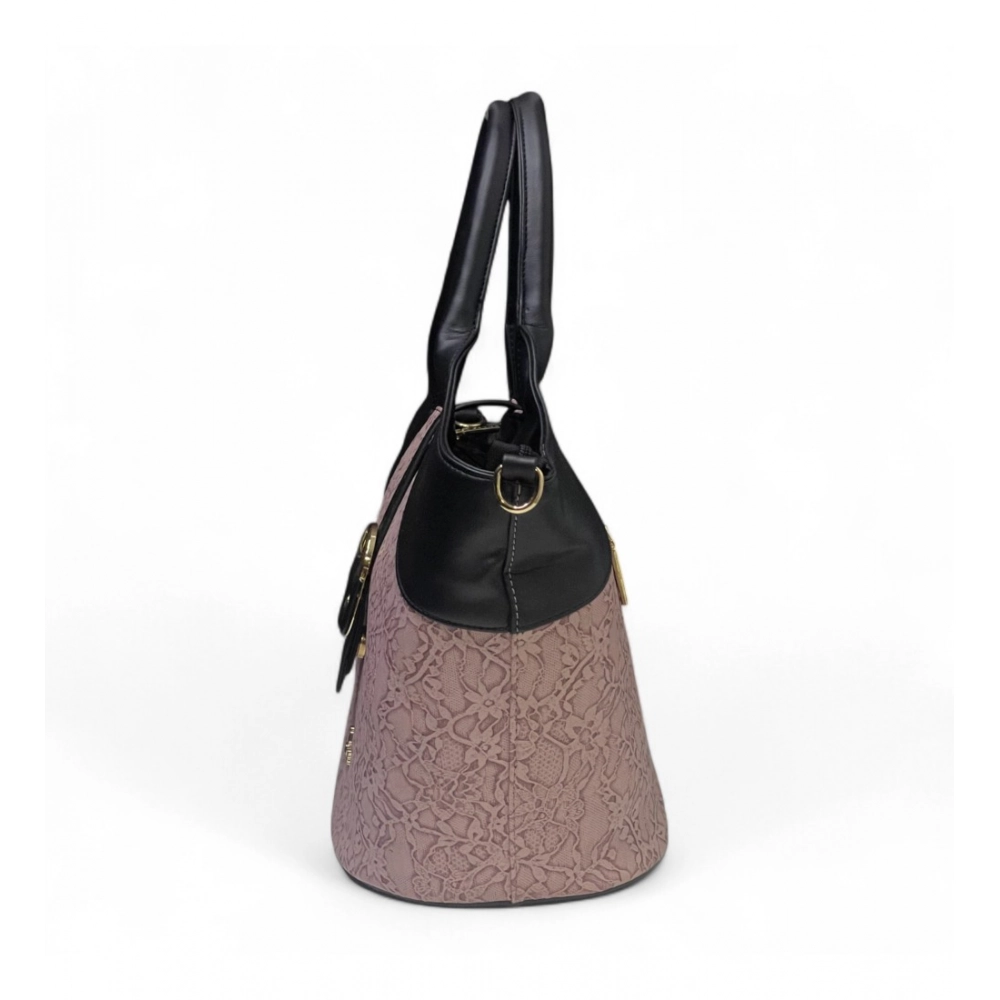 Women's Polyurethane Textured Two-Tone Tote Handbag with Adjustable & Removable Strap (Purple) - Image 4