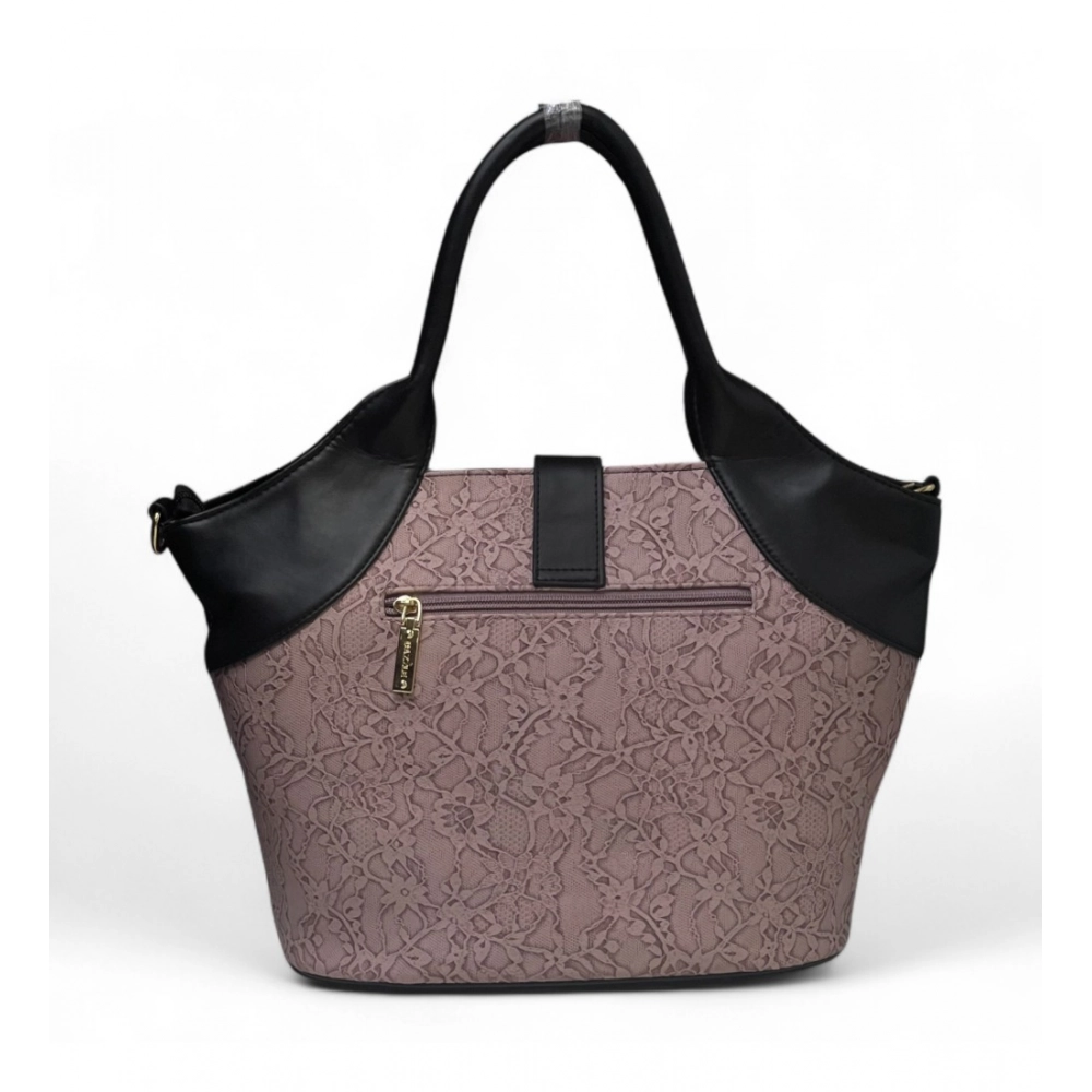Women's Polyurethane Textured Two-Tone Tote Handbag with Adjustable & Removable Strap (Purple) - Image 3