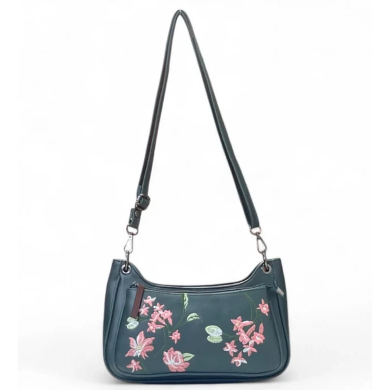 Women's Polyurethane Floral Embroidered Crossbody Sling Bag with Adjustable & Removable Strap (Blue)