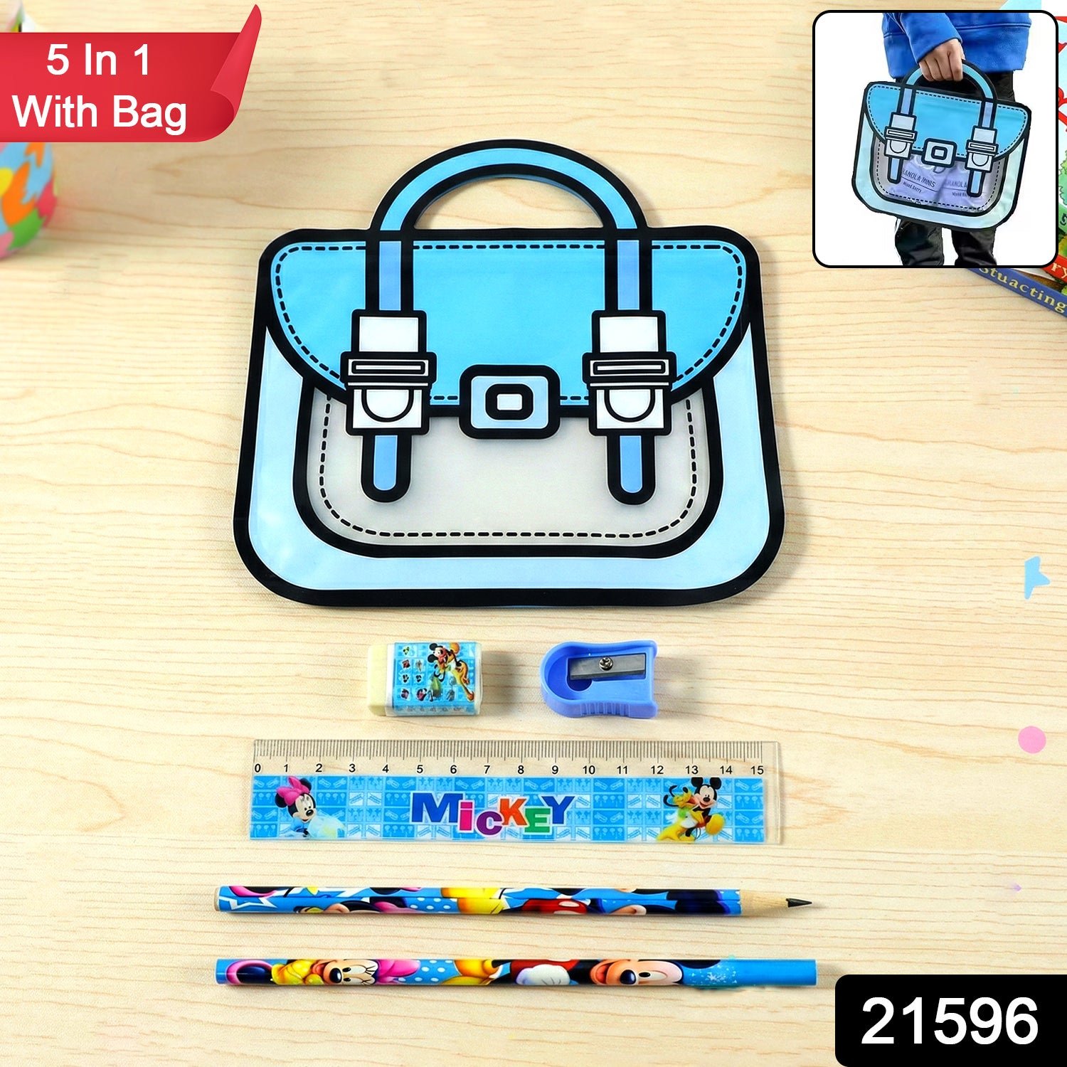 PVCBagsKids-WSKU-01 Kids Stationery Kit – 5 in 1 Cartoon Style Carry Bag