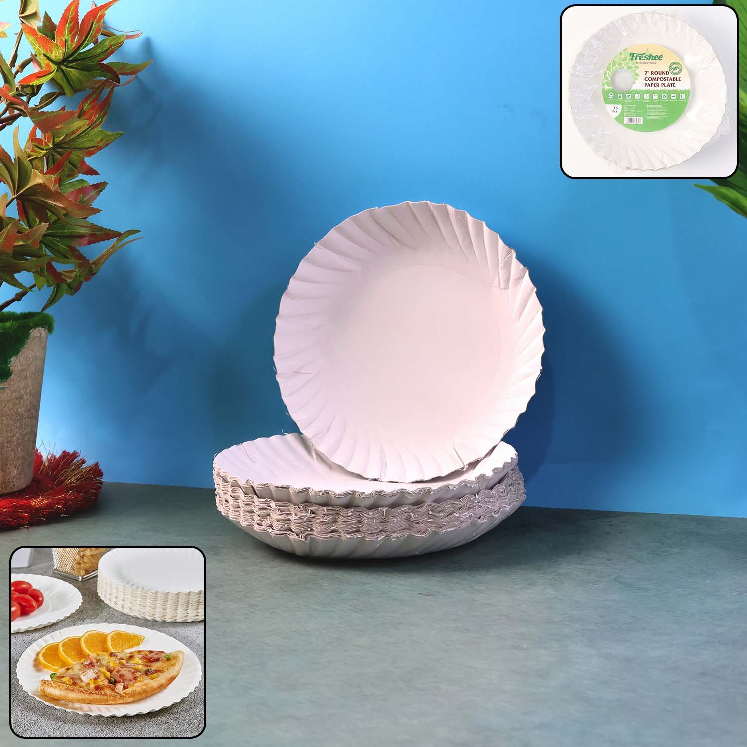 Compostable Paper Plates – 7 Inch Sturdy Eco-Friendly Pack of 25
