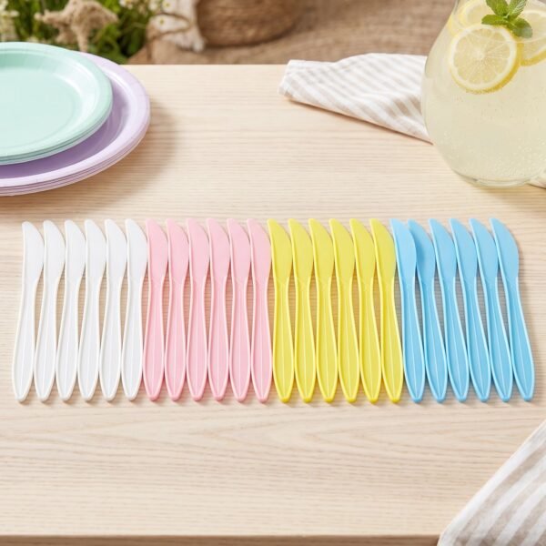 Reusable Multicolor Plastic Dessert Knife Set for Parties (24 Pc Set)