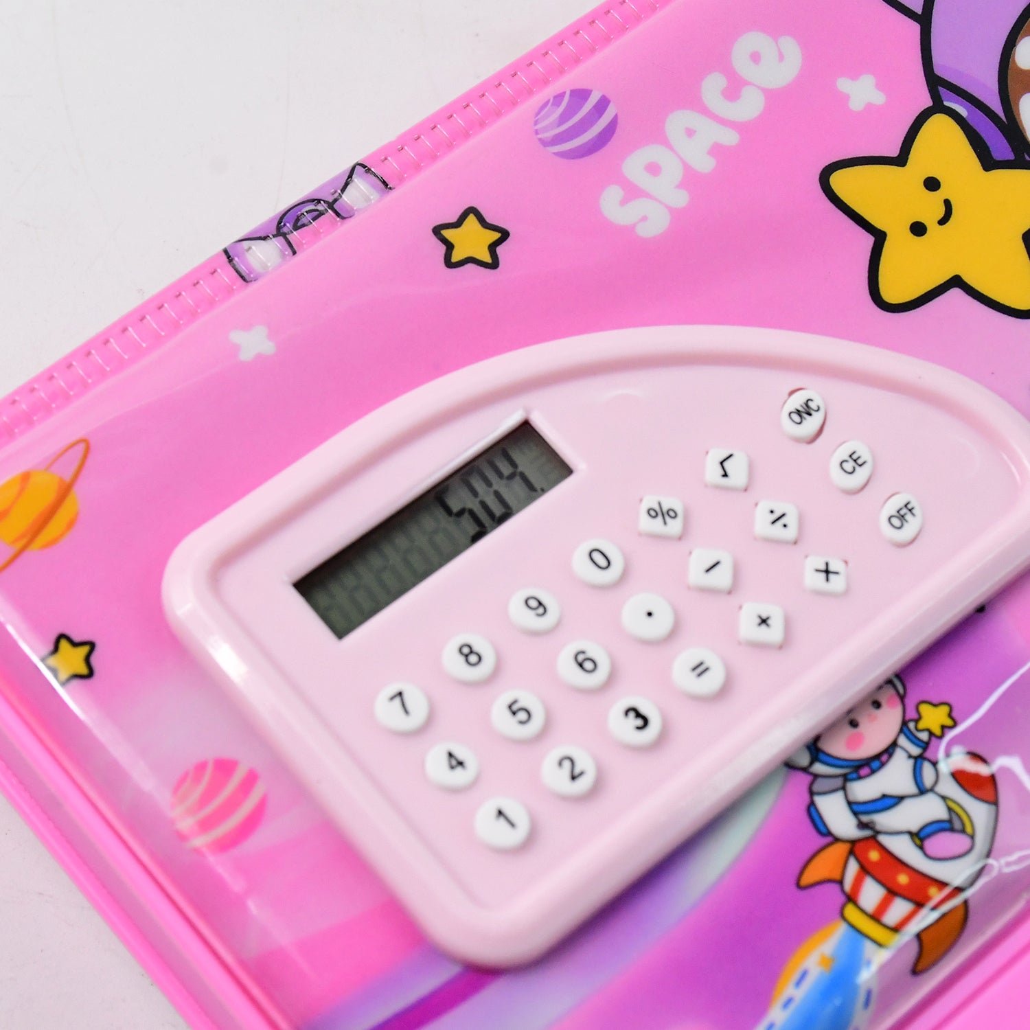 Space Theme Pencil Box with Built-in Calculator – Dual Compartment Organizer