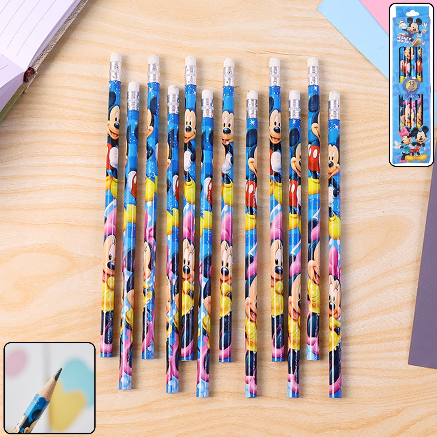 Cartoon-Printed Graphite Pencils – 12 Pc Kids Set with Eraser