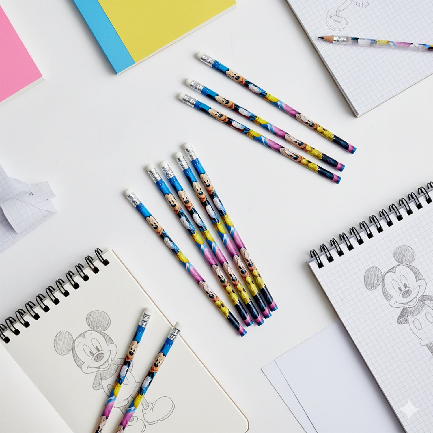 Pencils-02 Cartoon-Printed Graphite Pencils – 12 Pc Kids Set with Eraser