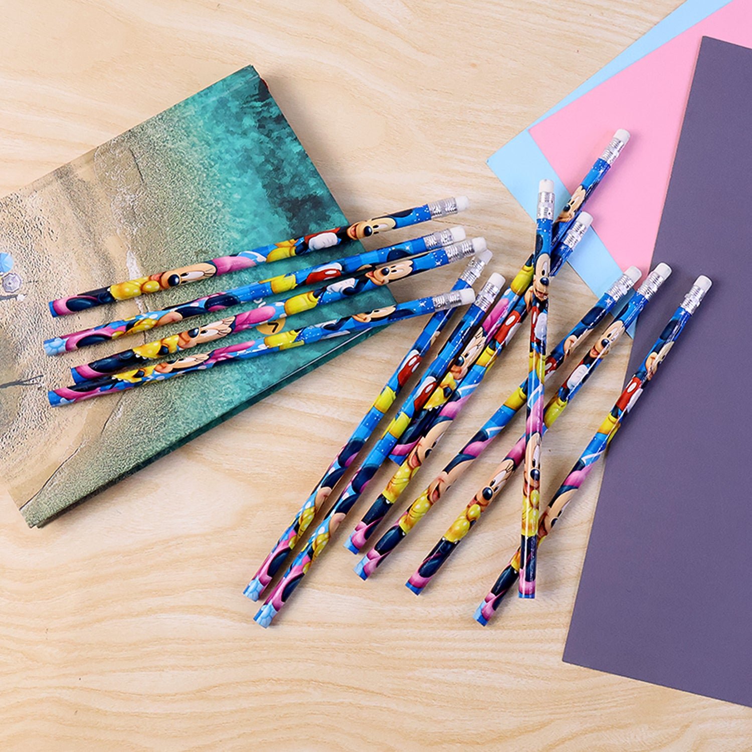 Pencils-03 Cartoon-Printed Graphite Pencils – 12 Pc Kids Set with Eraser