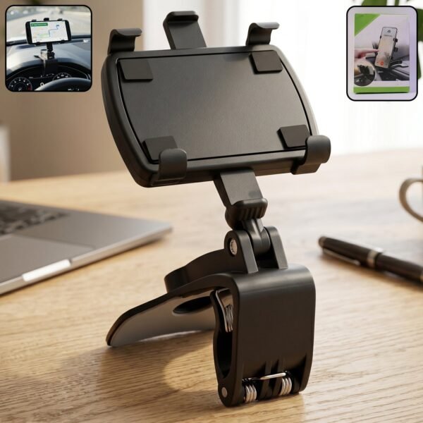 Car Phone Holder – 360° Rotatable Dashboard Clip Mount