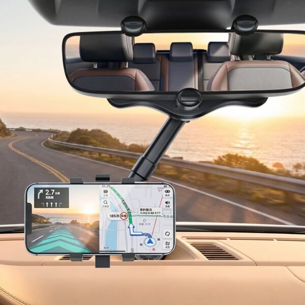 360 Degree Car Rear View Mirror Mobile Phone Holder – Adjustable & Secure Fit