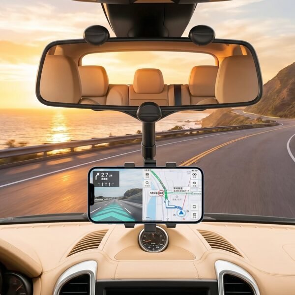 360 Degree Car Rear View Mirror Mobile Phone Holder – Adjustable & Secure Fit