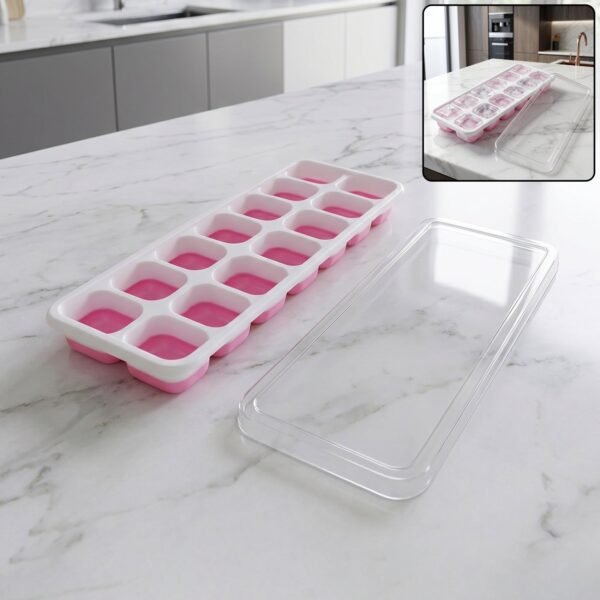 PinkIceCubeTrays-01 Plastic Ice Cube Tray – Durable with Lid for Easy Freezing