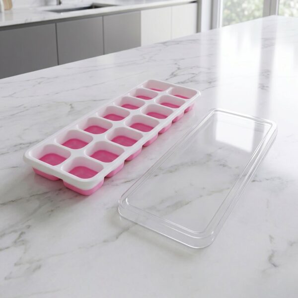 PinkIceCubeTrays-06 Plastic Ice Cube Tray – Durable with Lid for Easy Freezing