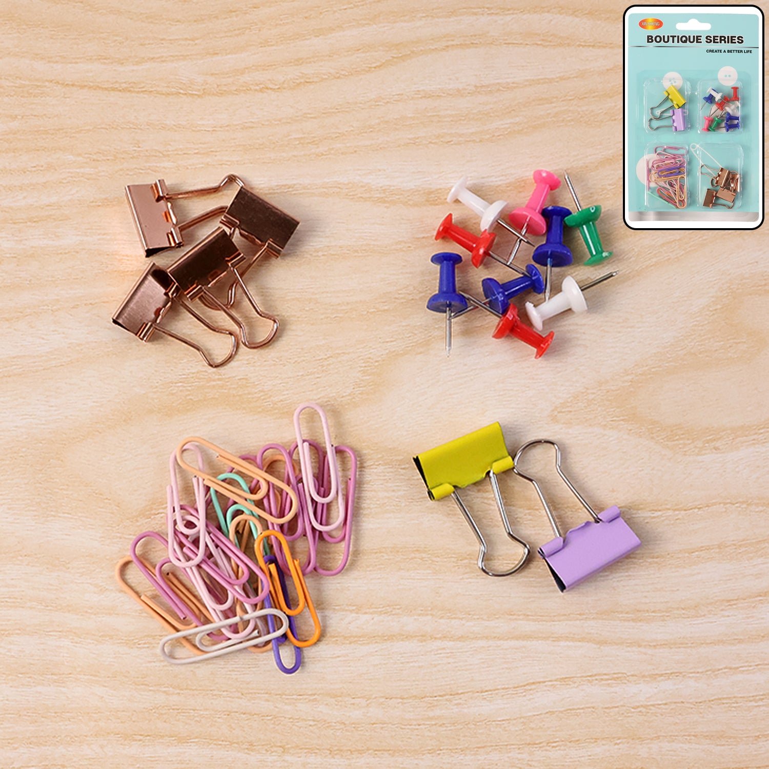 Office Clips & Pins Set – Colorful Durable Paper & Binder Clips