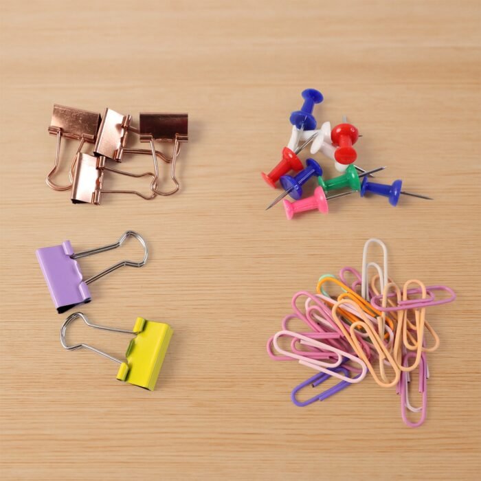 Office Clips & Pins Set – Colorful Durable Paper & Binder Clips