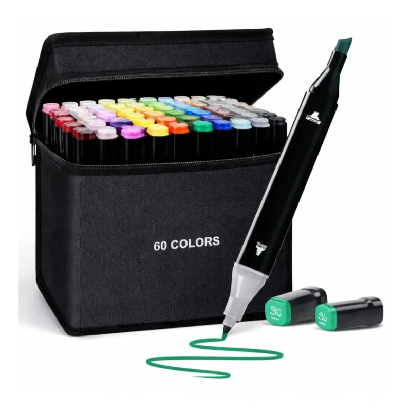Plastic 60Pcs Colors Art Markers Sketch Pen Dual Tip Artist Art Marker (Multicolor )