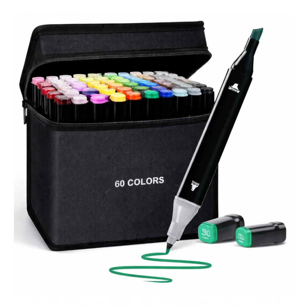 Plastic 60Pcs Colors Art Markers Sketch Pen Dual Tip Artist Art Marker (Multicolor )