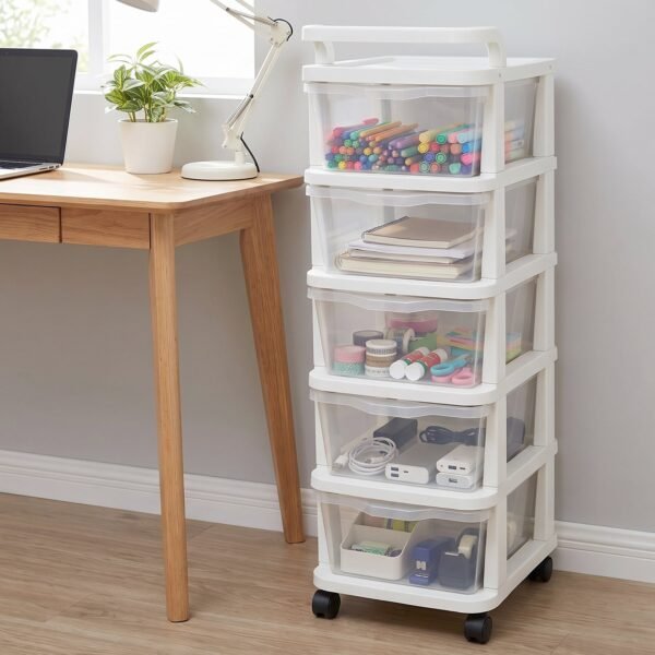 5 Layer Plastic Storage Drawer Rack Organizer with Wheels for Home (1 Pc)