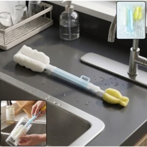 Multipurpose Bottle Cleaning Brush – Long Handle Soft Sponge for Easy Reach