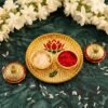 Round Kankavati Kumkum Holder Decorative Pooja Thali with Lotus Design (1 Pc)