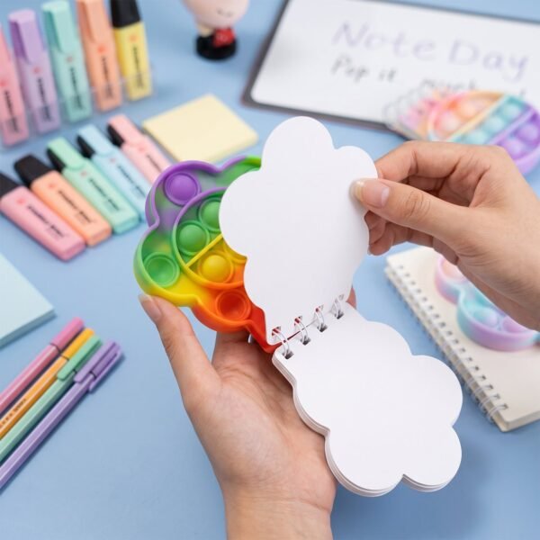 Rainbow Push Bubble Pop It Diary Fidget Notebook for Kids Silicone (1 Pc)