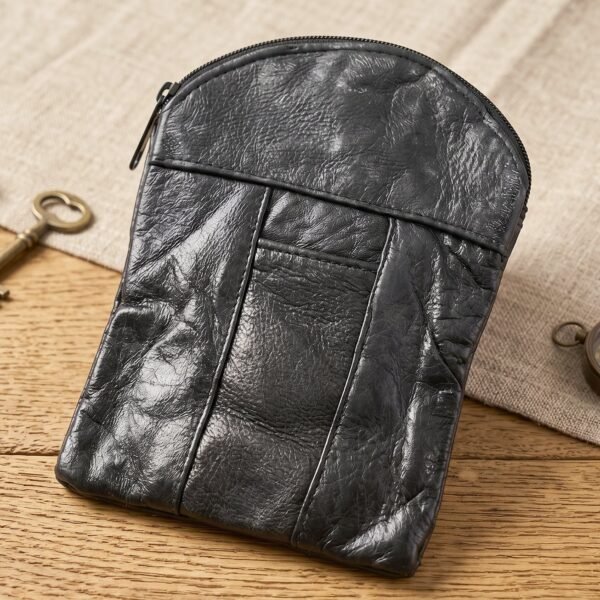 Leather Mini Zipper Pouch – Compact Coin & Card Organizer for Men & Women