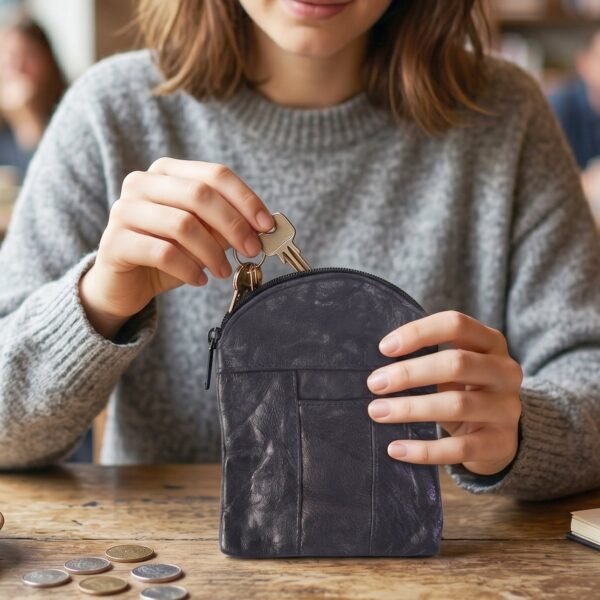 Leather Mini Zipper Pouch – Compact Coin & Card Organizer for Men & Women