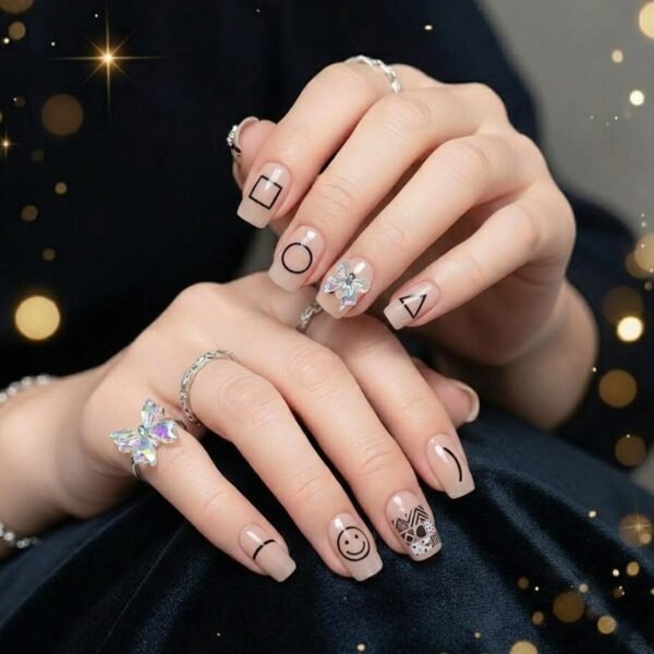 Press-On Nails – Reusable False Nail Set with Strong Glue for Equally Glam Looks (Mix Design)