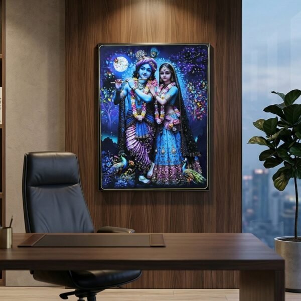 RadhaKrishnawallPainting03-03 Radha Krishna Wall Frame – Divine Moonlight Artistic Decor