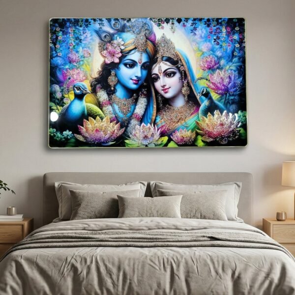 Radha Krishna Wall Frame – Vibrant Spiritual Artwork for Home