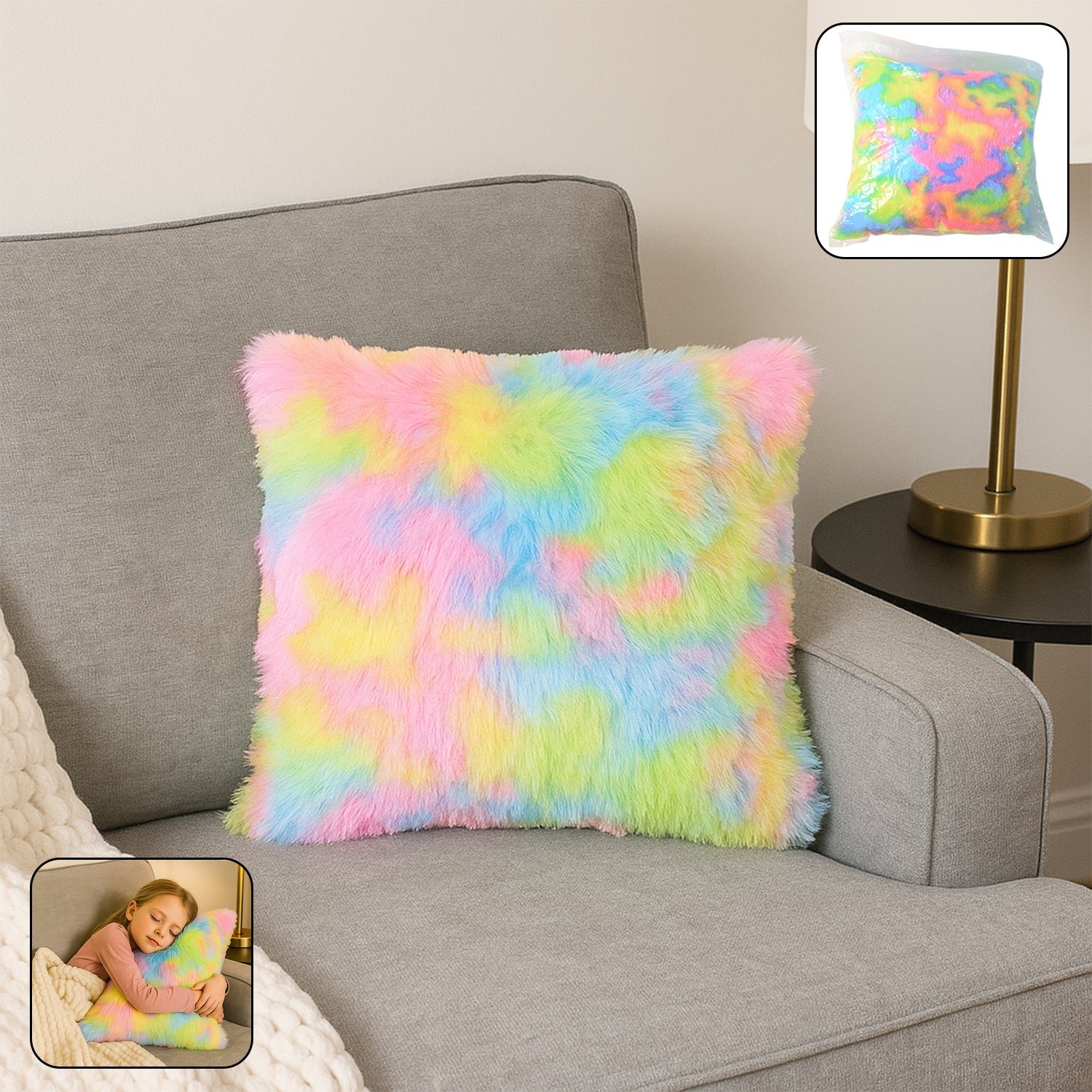 Rainbow Cushion Pillow – Soft Plush Decorative Throw Pillow