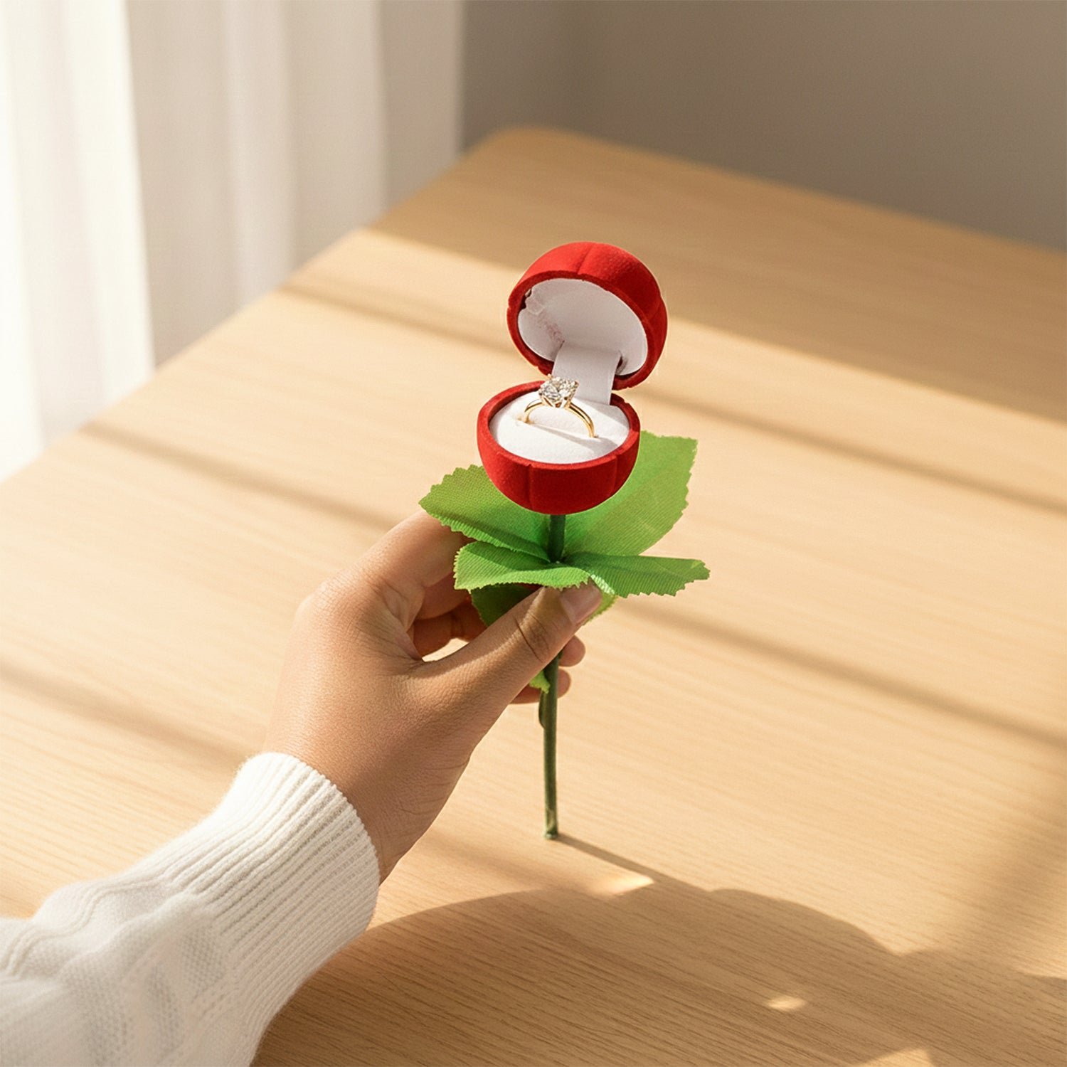 Artificial Rose Ring Box Set – 2 Piece Flower-Shaped Gift