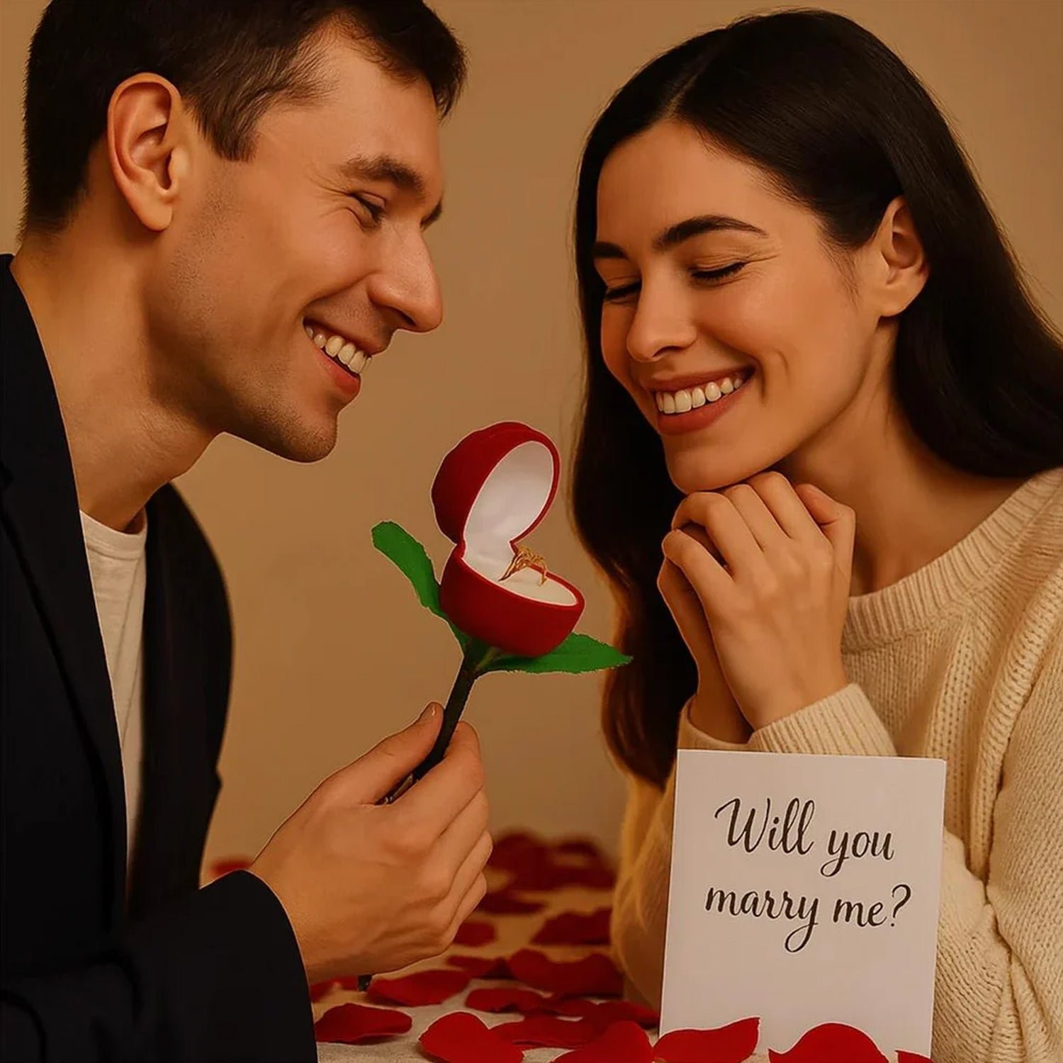 Artificial Rose Ring Box Set – 2 Piece Flower-Shaped Gift