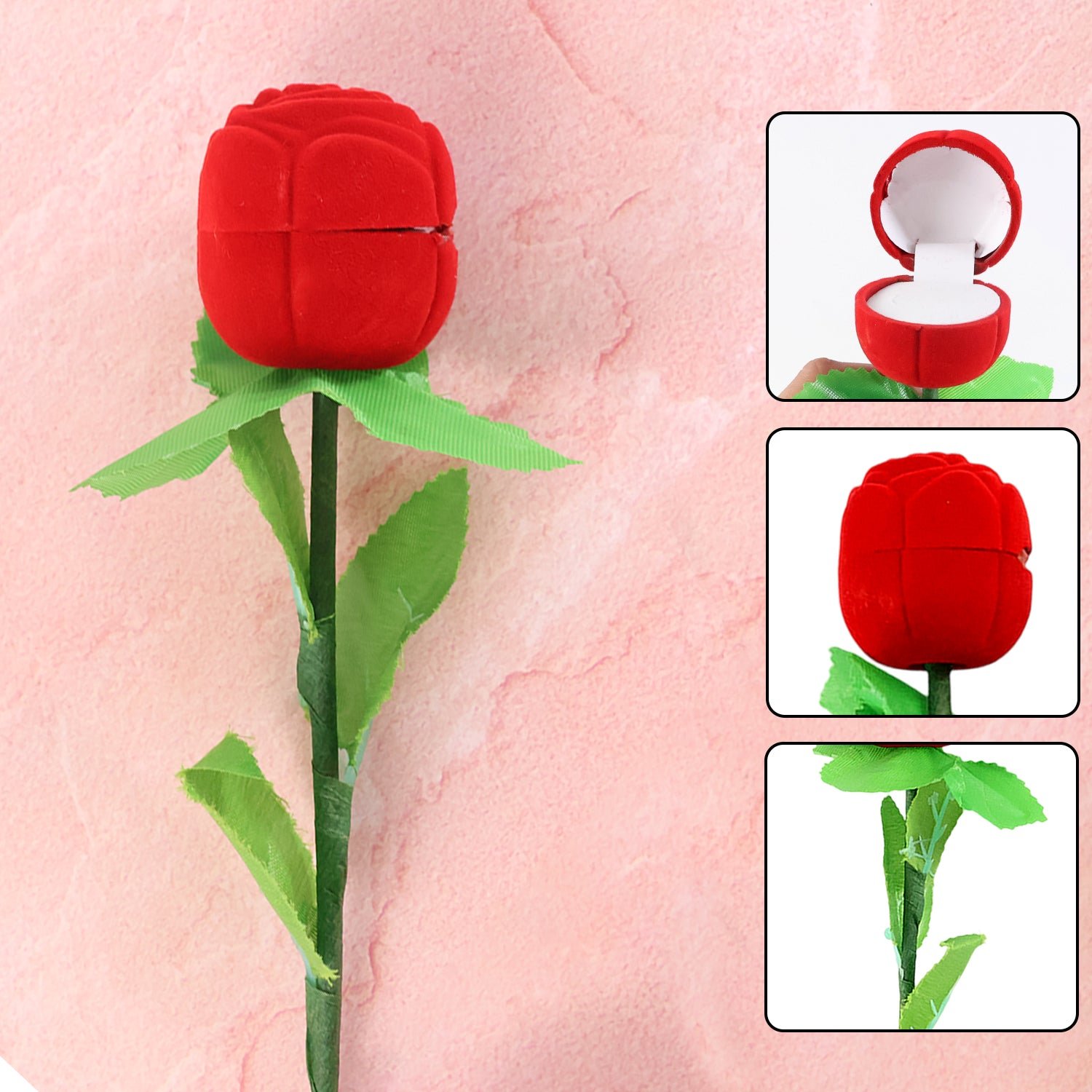 Artificial Rose Ring Box Set – 2 Piece Flower-Shaped Gift