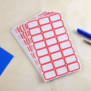 Self-Adhesive Label Stickers – 50 Red & White Sheets for Easy Organization